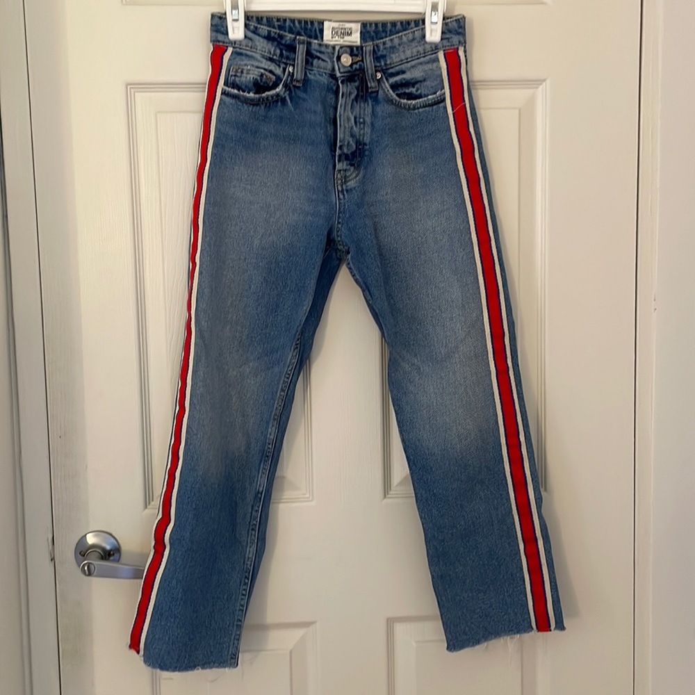 Zara jeans with red stripe